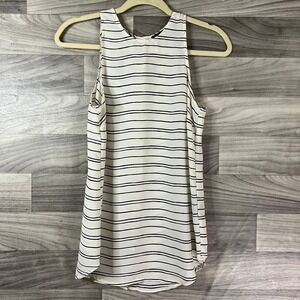 Who‎ What Wear Tank Tunic Womens XS Cream Black Stripe Lightweight Button Back